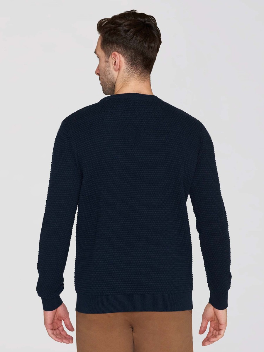 Herren Knowledge Cotton Apparel | Knowledge Cotton Apparel Vagn Regular Bubble Knit Crew Neck Total Eclipse | S