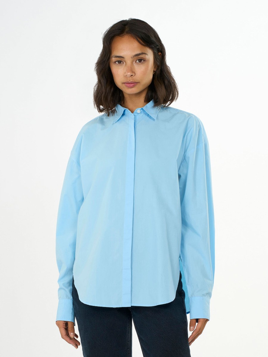 Damen Knowledge Cotton Apparel | Knowledge Cotton Apparel Boxy Poplin Shirt Airy Blue | Xs