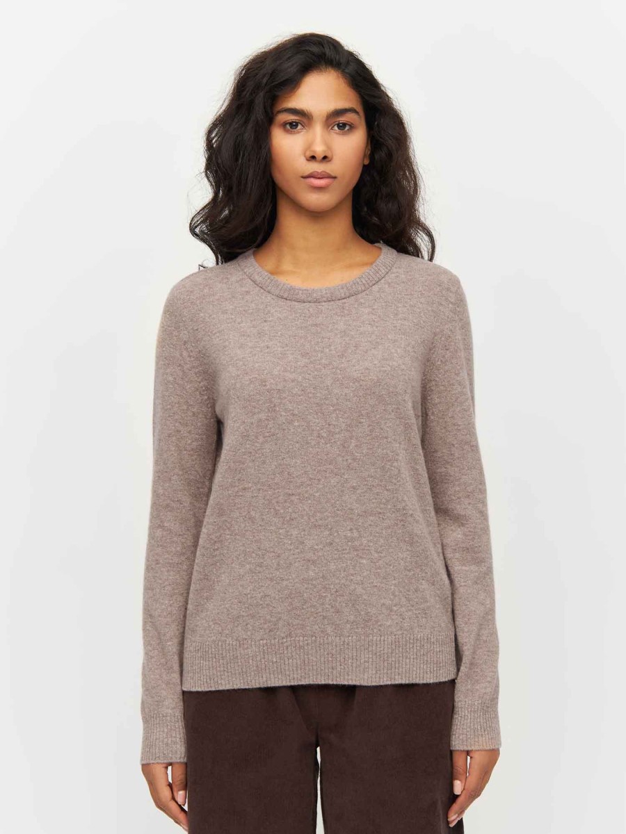 Damen Knowledge Cotton Apparel | Knowledge Cotton Apparel Lambswool Crew Neck Kelp Melange | Xs