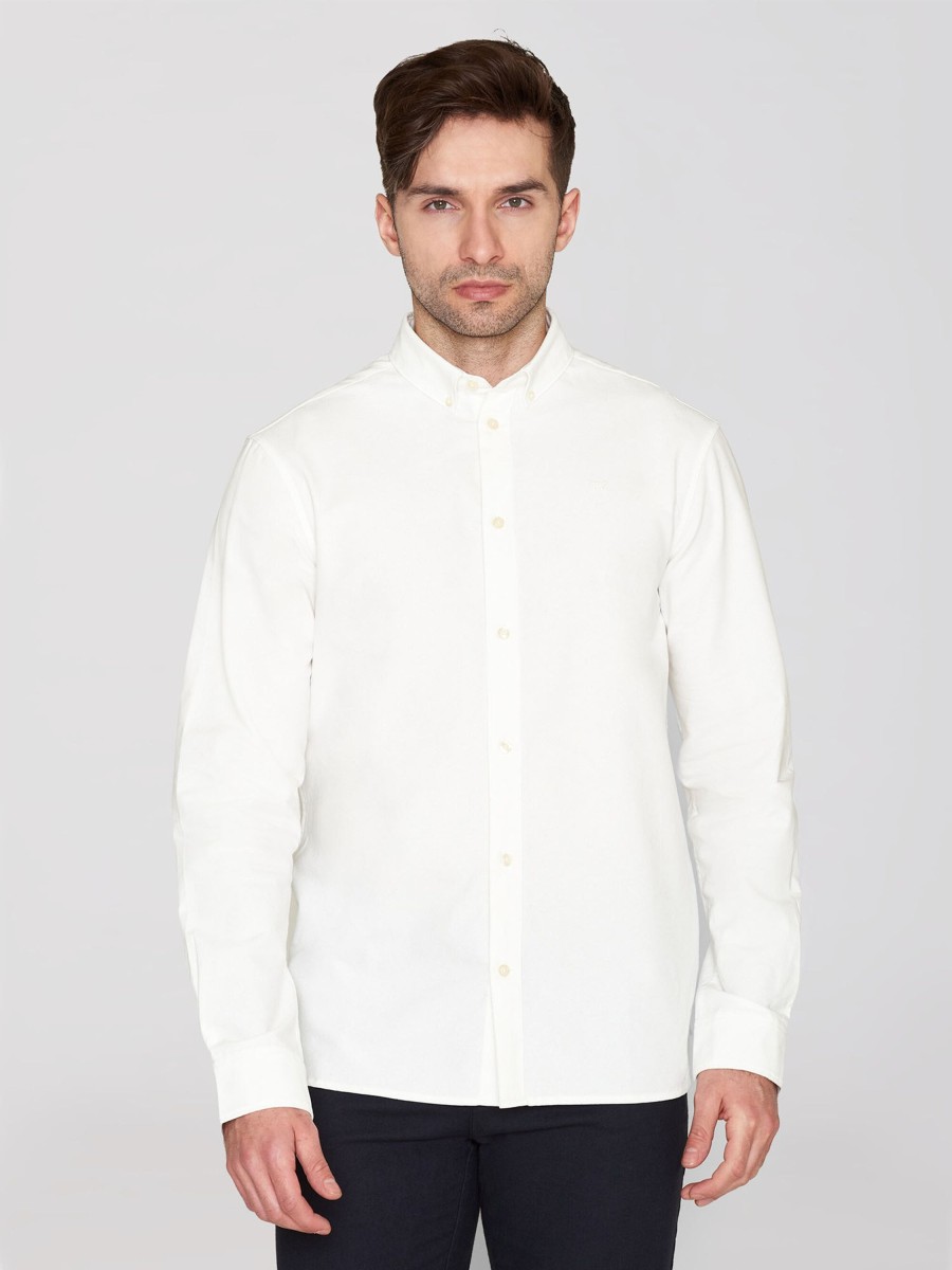 Herren Knowledge Cotton Apparel | Knowledge Cotton Apparel Harald Small Owl Oxford Regular Fit Shirt Bright White | M