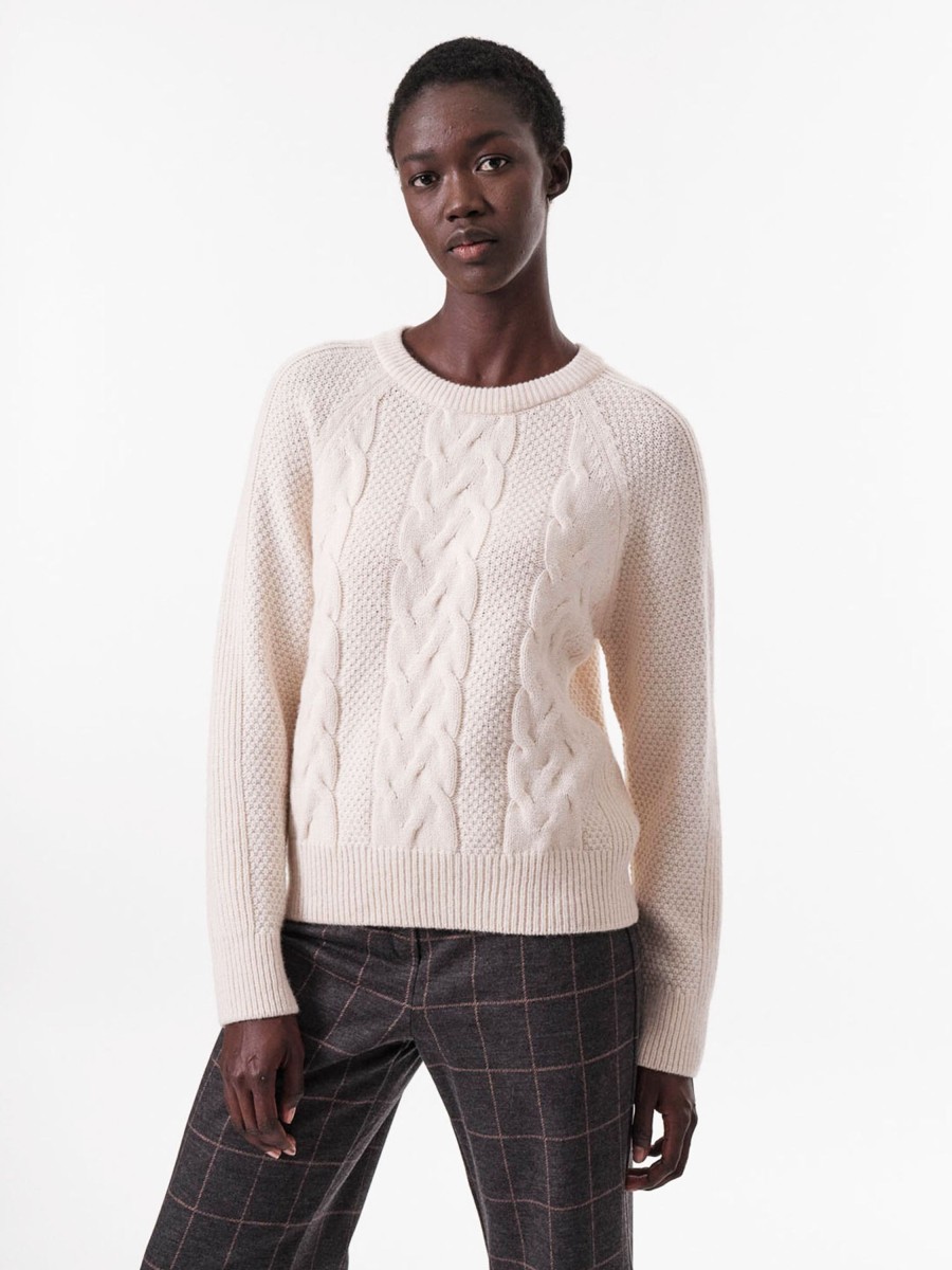 Damen LANIUS | Lanius Pullover Mit Zopfmuster Offwhite | 36