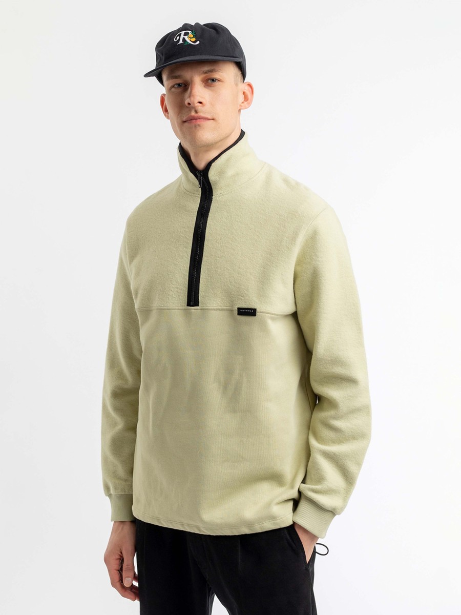 Herren Rotholz | Rotholz Divided Half Zip Sweatshirt Washed Olive | L