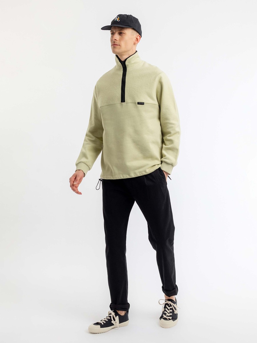 Herren Rotholz | Rotholz Divided Half Zip Sweatshirt Washed Olive | L