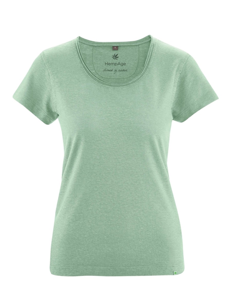 Damen HempAge | Hempage T-Shirt With Rolling Collar Menta | Xs