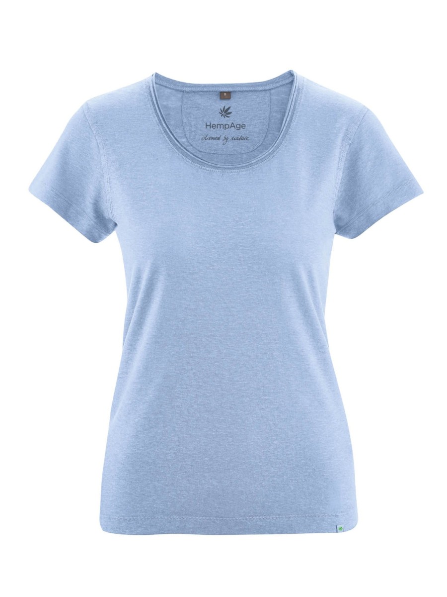 Damen HempAge | Hempage T-Shirt With Rolling Collar Water | Xs