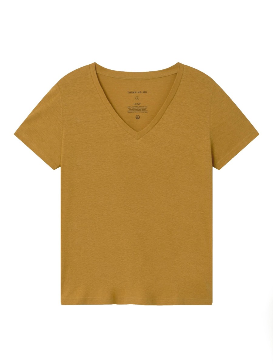 Damen Thinking MU | Thinking Mu Hemp Clavel T-Shirt Mustard | Xs