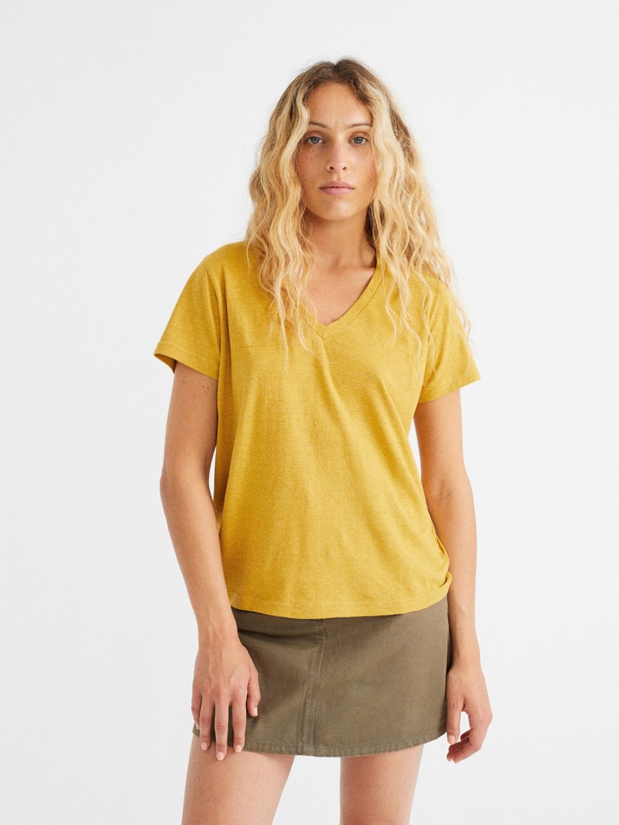 Damen Thinking MU | Thinking Mu Hemp Clavel T-Shirt Mustard | Xs