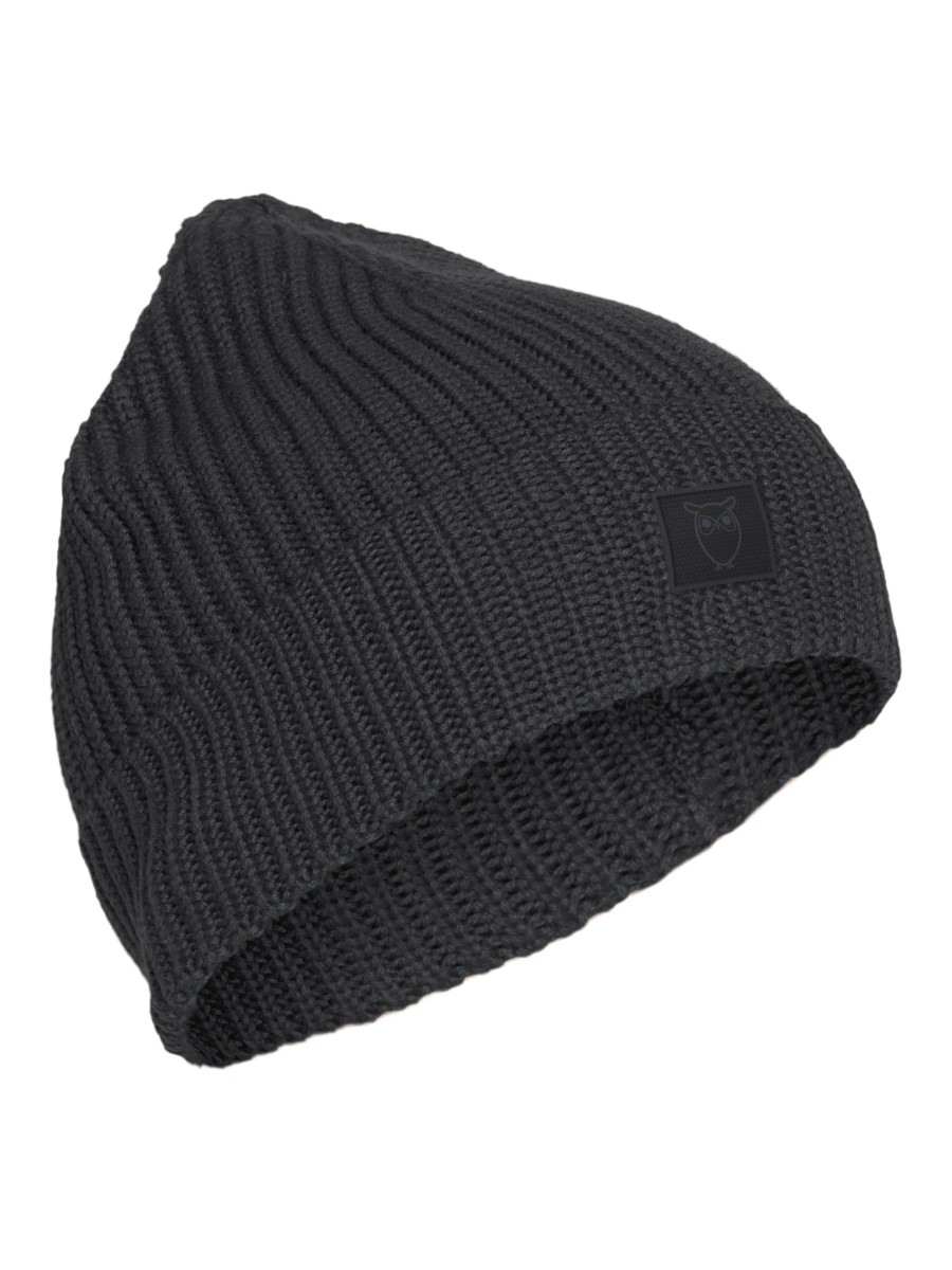 Herren Knowledge Cotton Apparel | Knowledge Cotton Apparel Leaf Ribbing Hat Dark Grey Melange | Onesize