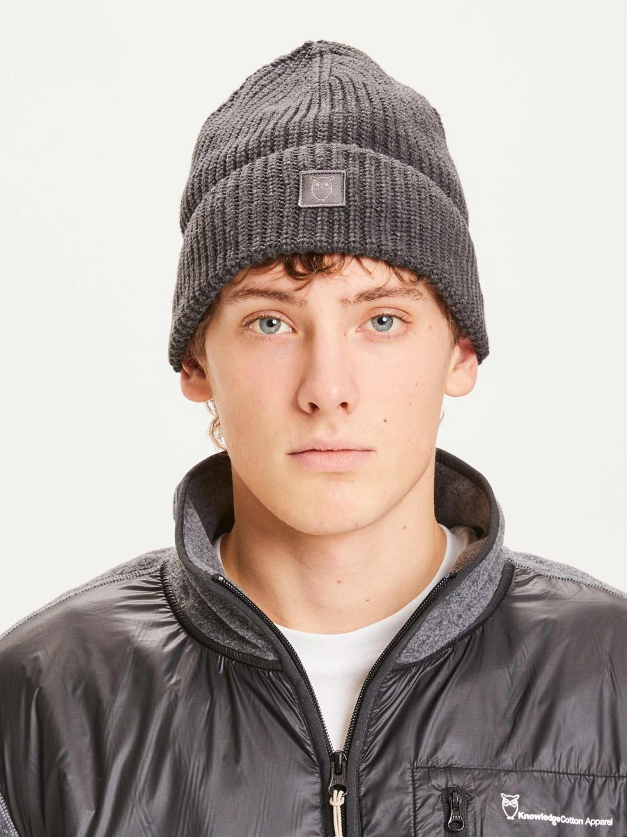 Herren Knowledge Cotton Apparel | Knowledge Cotton Apparel Leaf Ribbing Hat Dark Grey Melange | Onesize