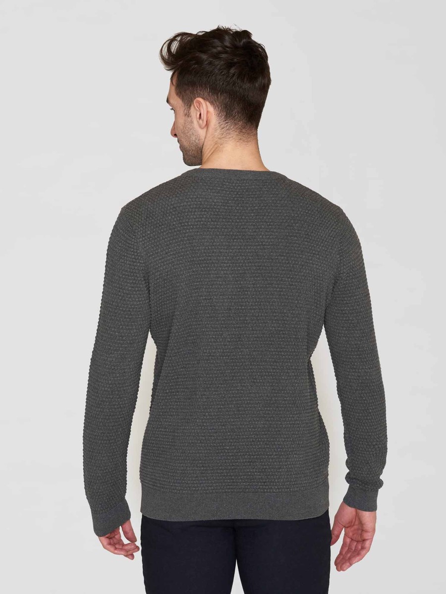 Herren Knowledge Cotton Apparel | Knowledge Cotton Apparel Vagn Regular Bubble Knit Crew Neck Dark Grey Melange | S